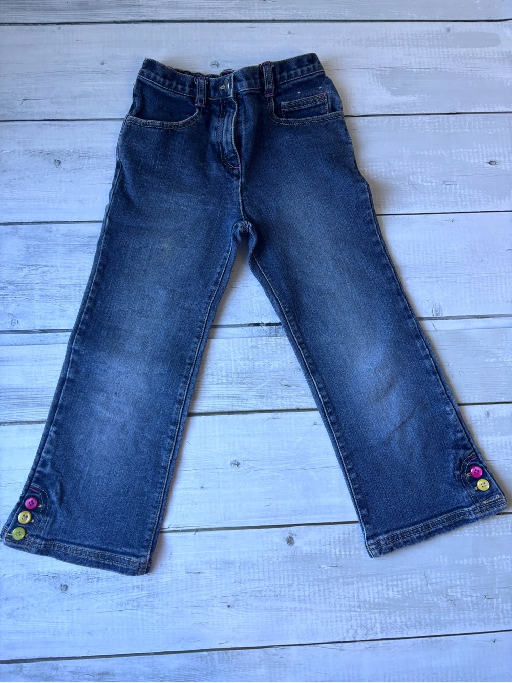 Gymboree Girls Dark Blue Denim Jeans with Colorful Hem Buttons